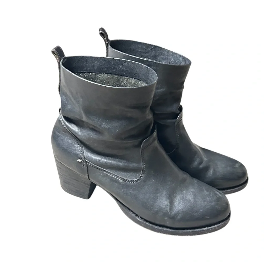 Rag & Bone Black Leather Moto Ankle Heeled Boots Size 39 EU 8.5 US